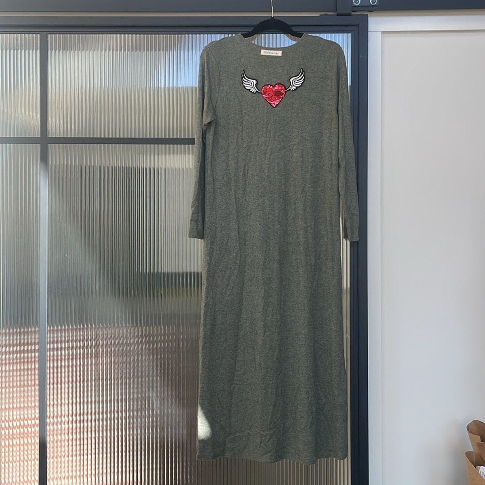 Unique maxi sweater dress with sequin heart detail